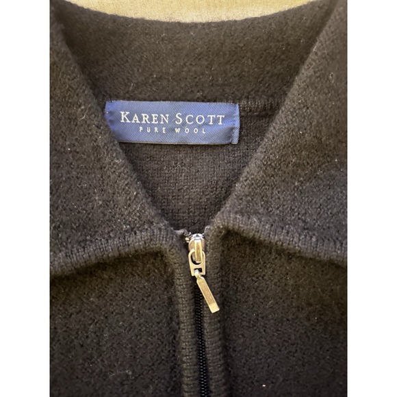 Karen Scott M Pure Wool Black Floral Embroidered Zip Jacket Sweater Australia - Picture 3 of 7